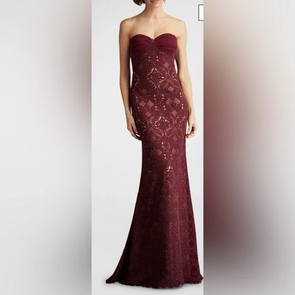 Tadashi Shoji | Dresses | Tadashi Shoji Burgundy Lace Maxi Dress | Poshmark